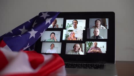 laptop, flag usa, chat conferencing online