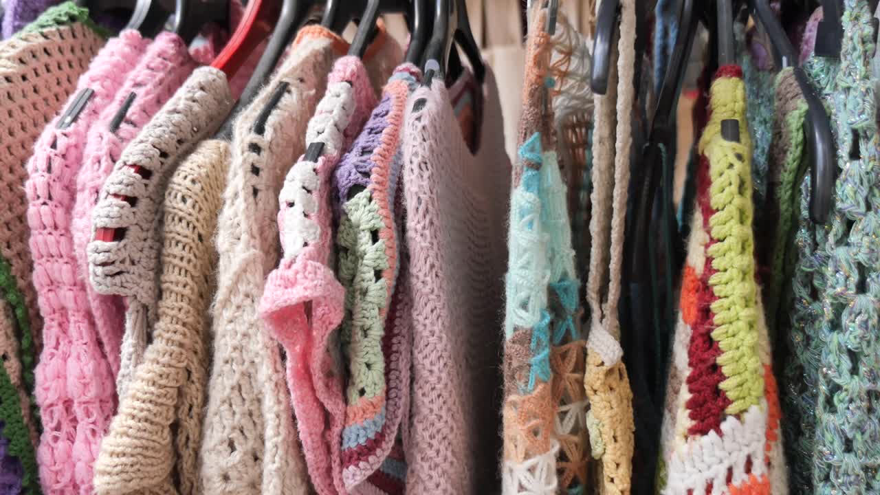 Rack of Colorful Handmade Scarves and Shawls