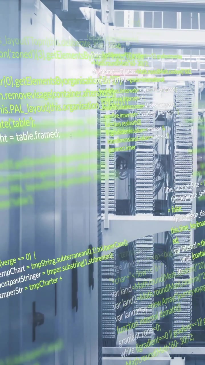Computer code animation over servers in data center