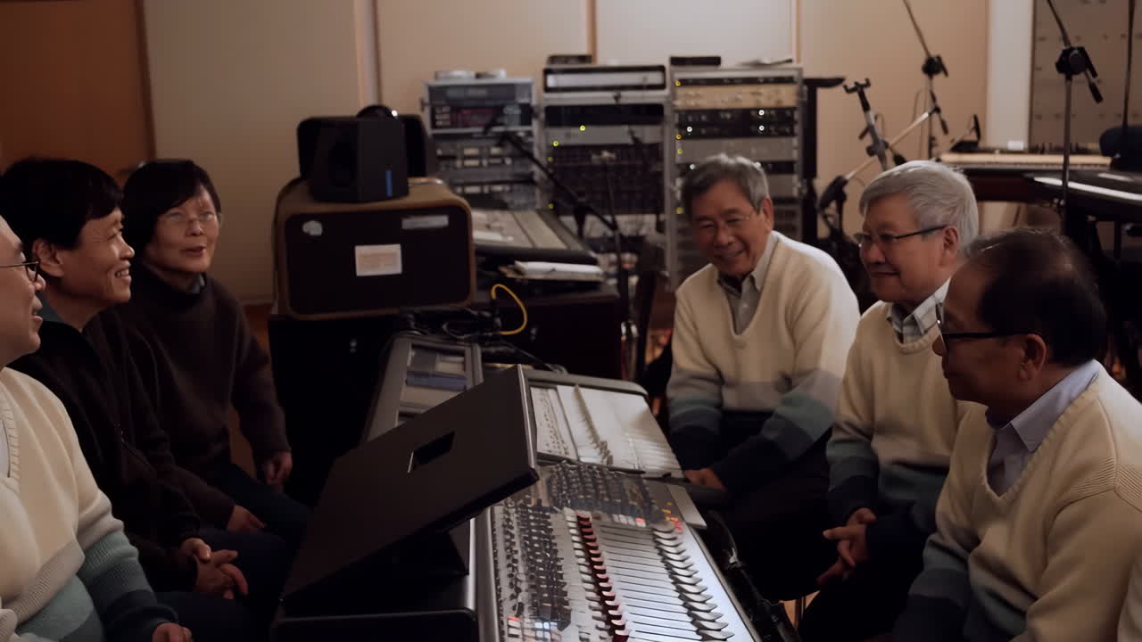Group of individuals in a recording studio session