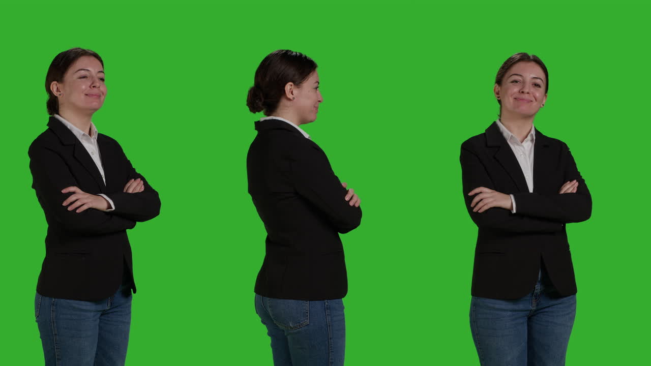 그린 스크린에 있는 사업가