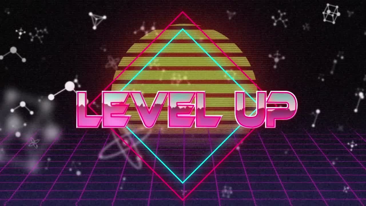 분자와 함께 디지털 추상 공간에서 레벨을 올리는 애니메이션