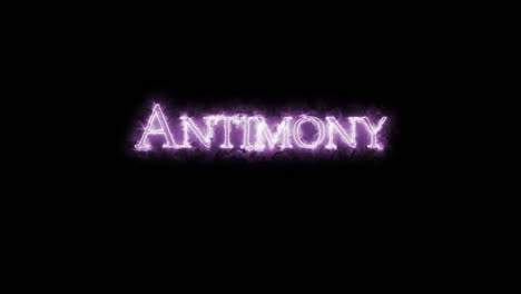 antimonio, elemento químico, escrito con fuego. bucle