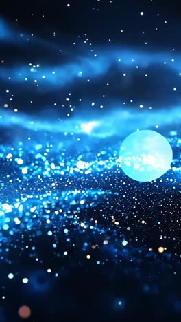 a blue and orange galaxy with many stars. the stars are scattered throughout the galaxy and are of different sizes. the galaxy is very bright and colorful, giving off a sense of wonder and awe