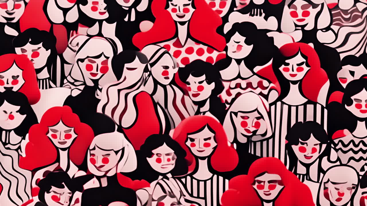 Stylized Crowd of Diverse Women Faces Pattern