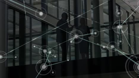 animation of network of connections over diverse businesspeople talking