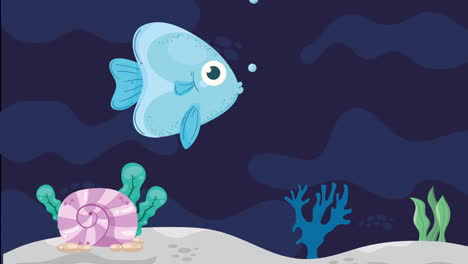 cute blue fish swiming animation