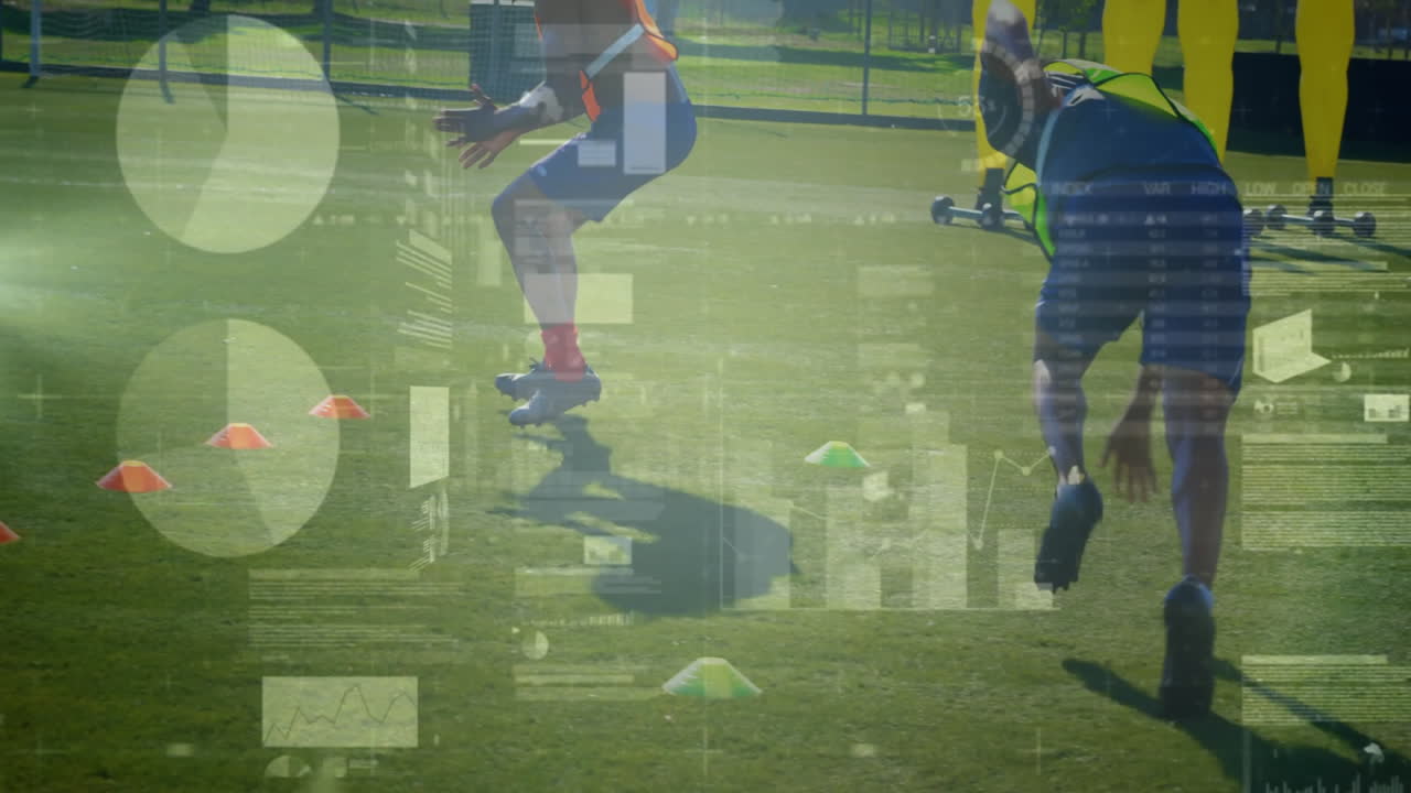 현장 훈련, 운동선수와 성능 데이터 애니메이션이 여 있습니다.