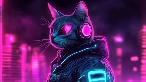 cool cat in cyberpunk city