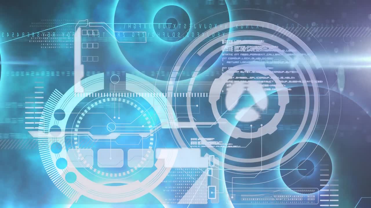 파란색 배경에 대한 스캔과 데이터 처리의 애니메이션