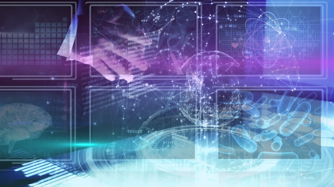 사업가들의 스크린에서 데이터 처리의 애니메이션