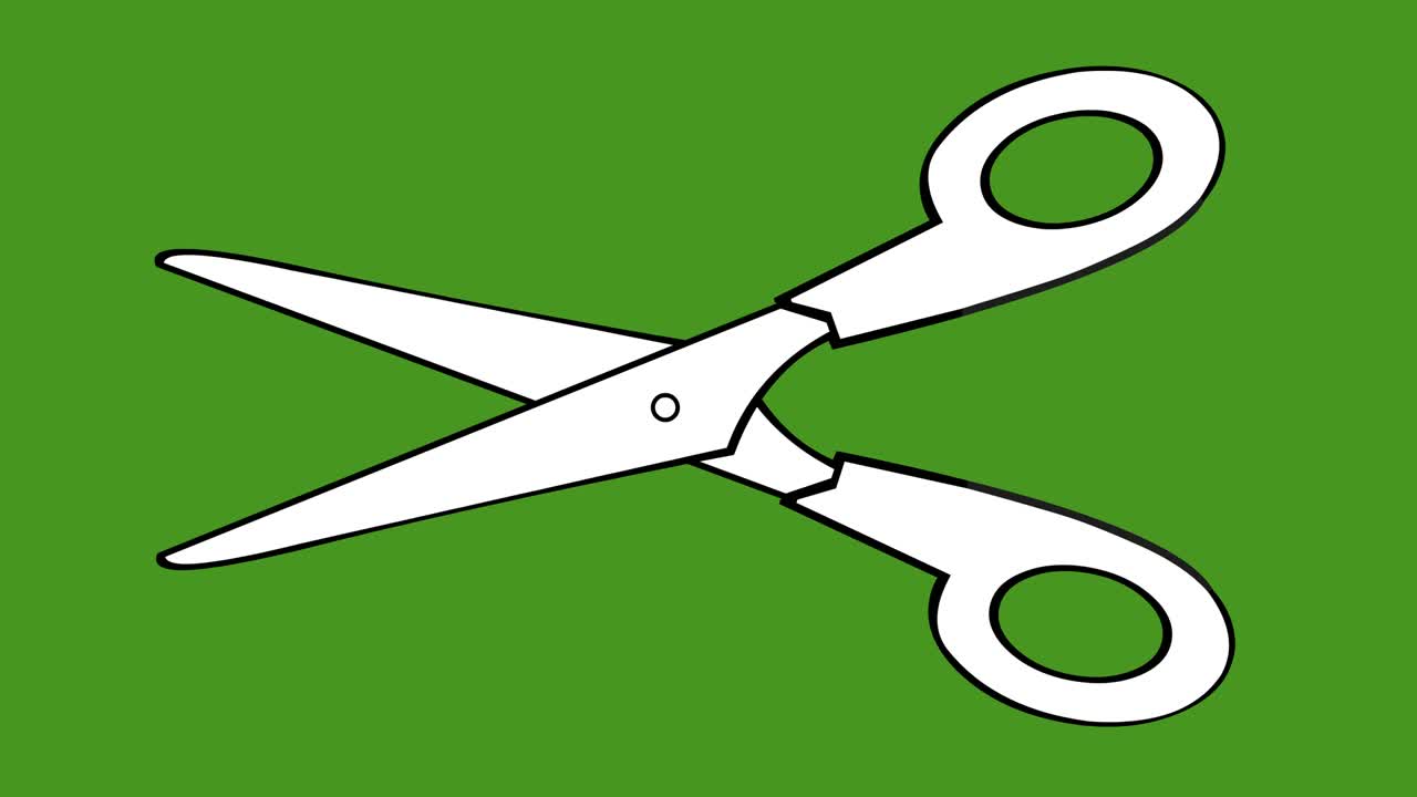 검은색과 색으로 그려진 가위의 루프 애니메이션