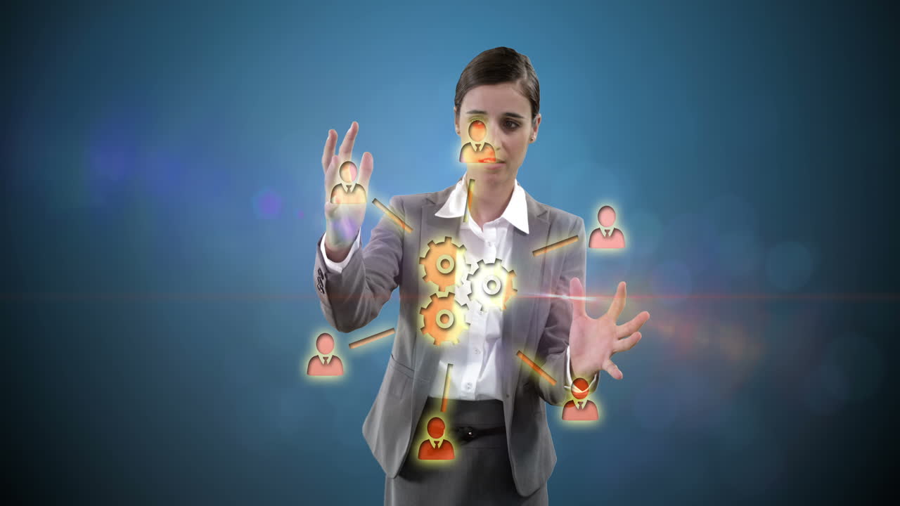 mujer de negocios con iconos generados digitalmente