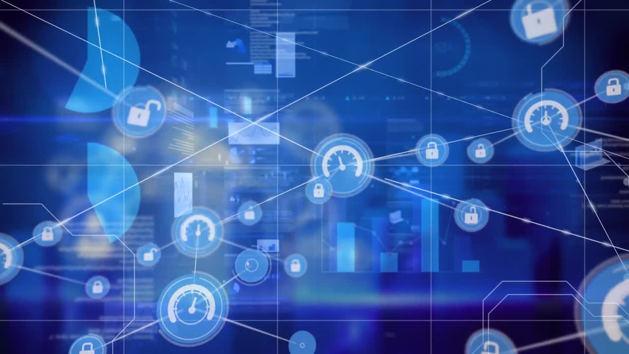 animación del procesamiento de datos sobre un fondo azul