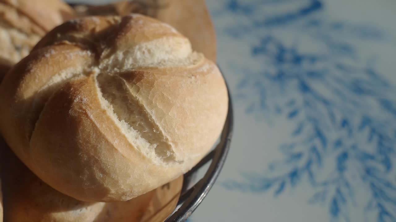 Close-up of Freshly Baked Bread Rolls in a Basket