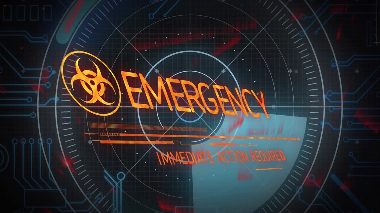 Radar beam sweeping causing EBK expanding into EMERGENCY warning flickering text signaling alert