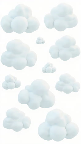 3D Cartoon Fluffy Clouds on White Background