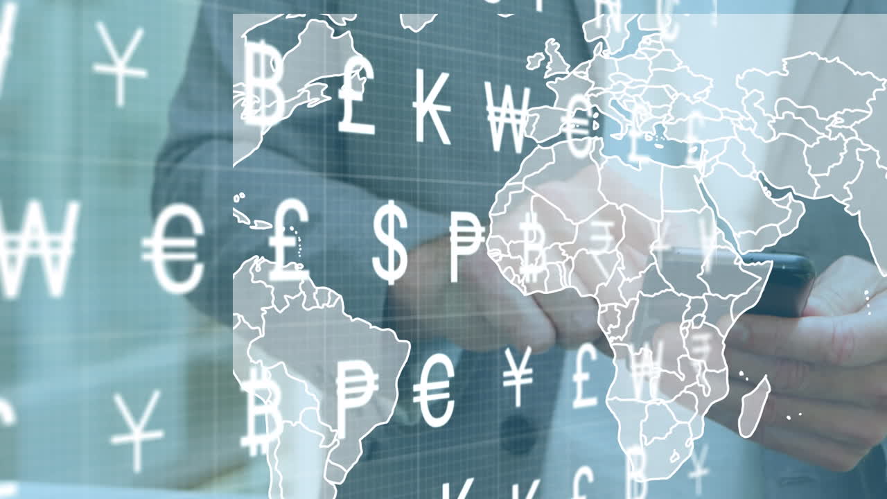 암호화폐의 애니메이션은 세계 지도를 통해 노래합니다.