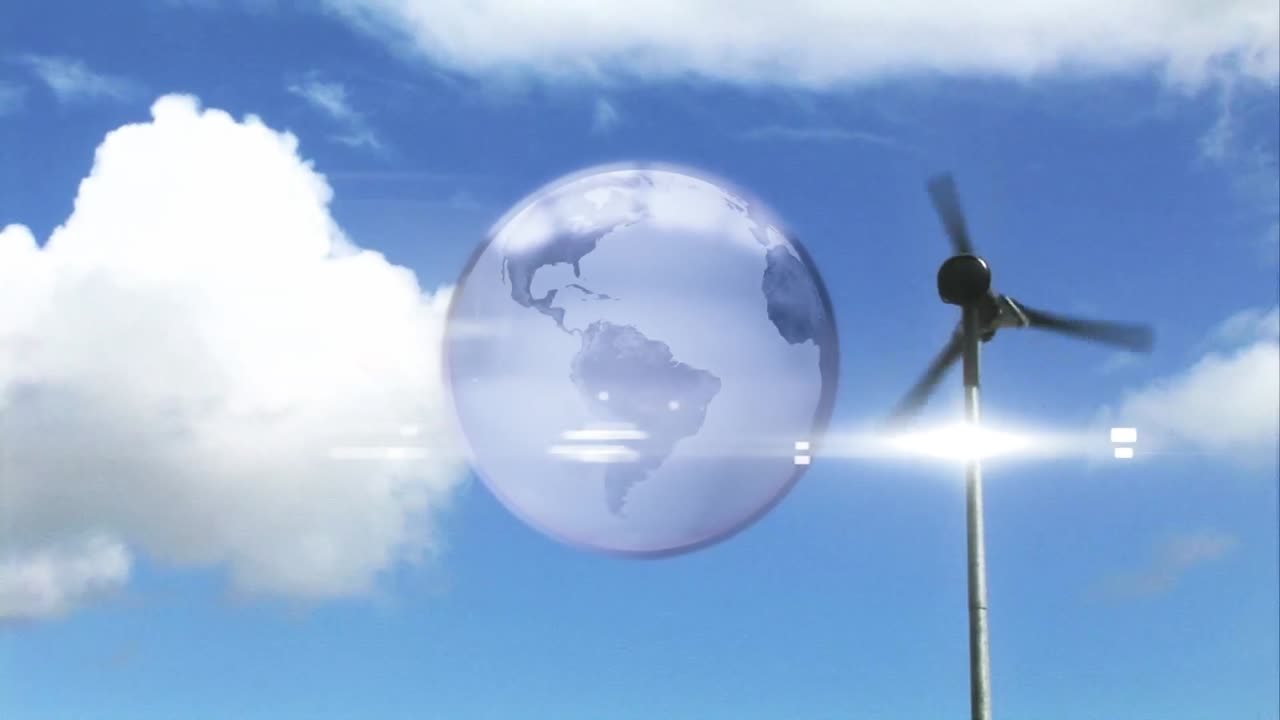 풍력 터빈 위의 지구의 애니메이션