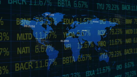 animation of statistics and numbers, financial data processing over world map