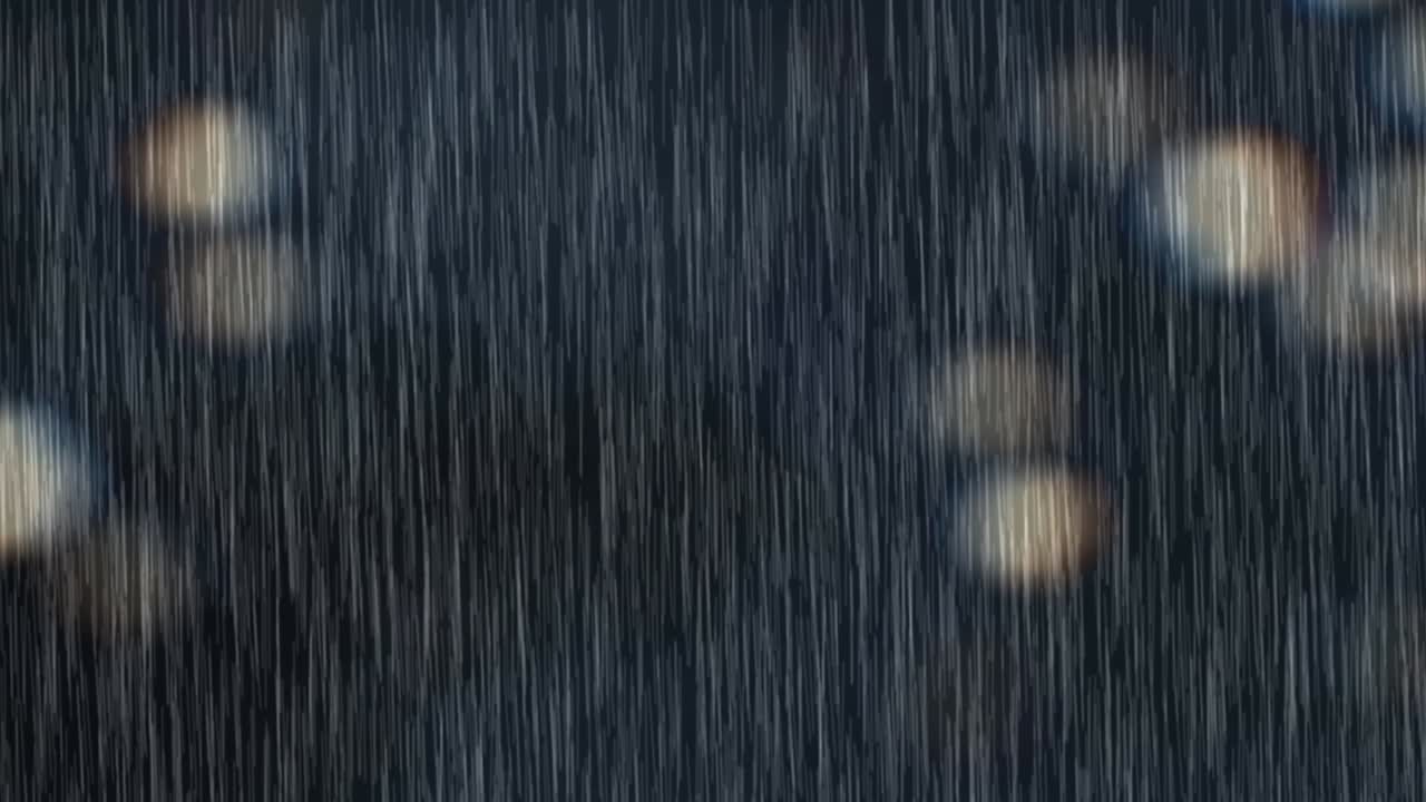 Heavy rain, Raindrops falling rain isolated on dark 4K Loop background.