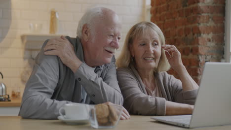 senior couple enjoying a video call at home
