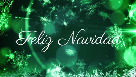 Animation-of-felix-navidad-christmas-greetings-over-snow-on-green-background
