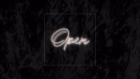 digital animation of neon open sign against black background