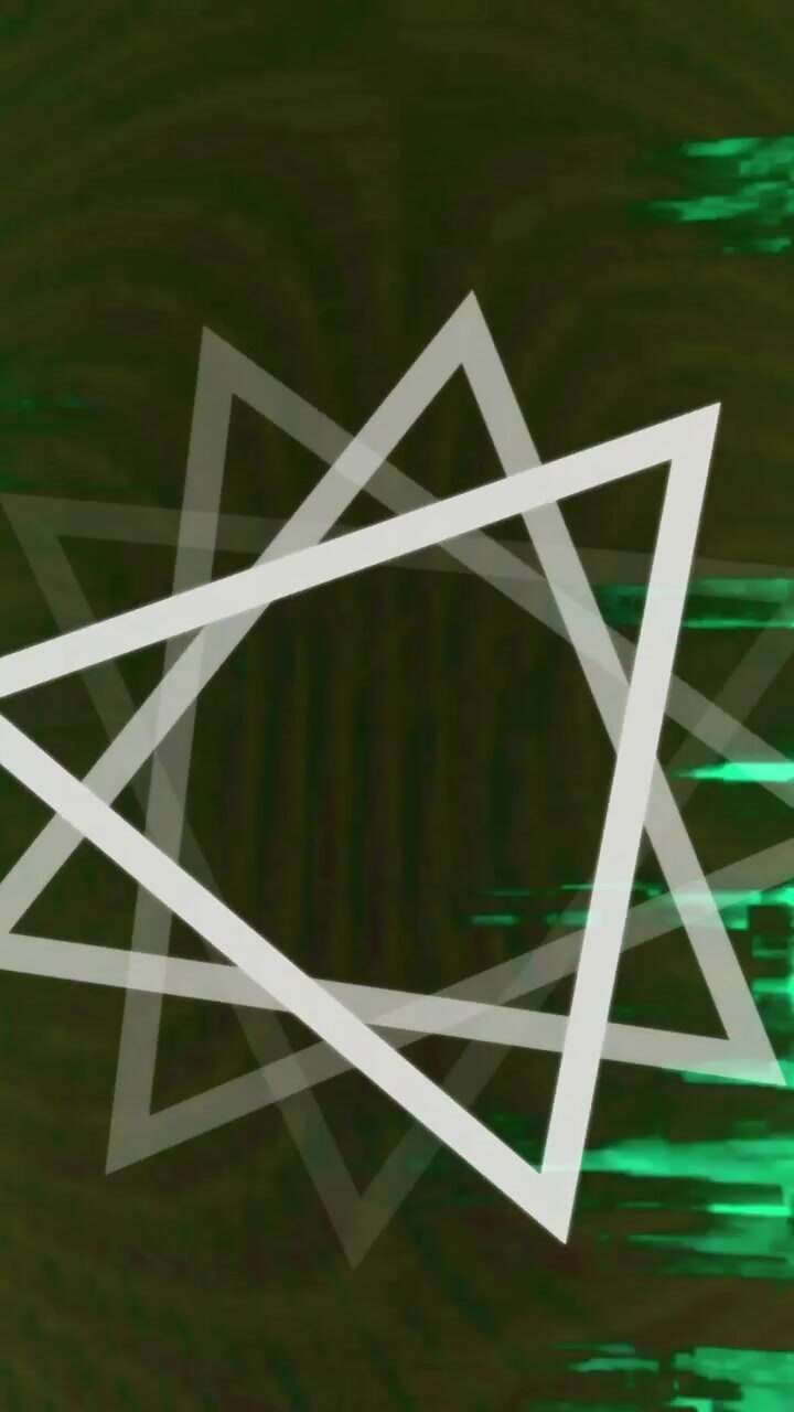 Animation of moving triangles over green shapes
