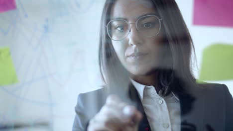 focused young latin business woman drawing charts