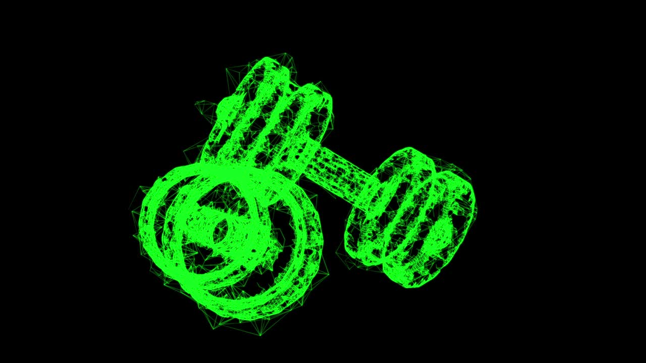 Dumbbells Gym equipment. Bodybuilding, powerlifting, fitness concept. Wireframe low poly mesh technology