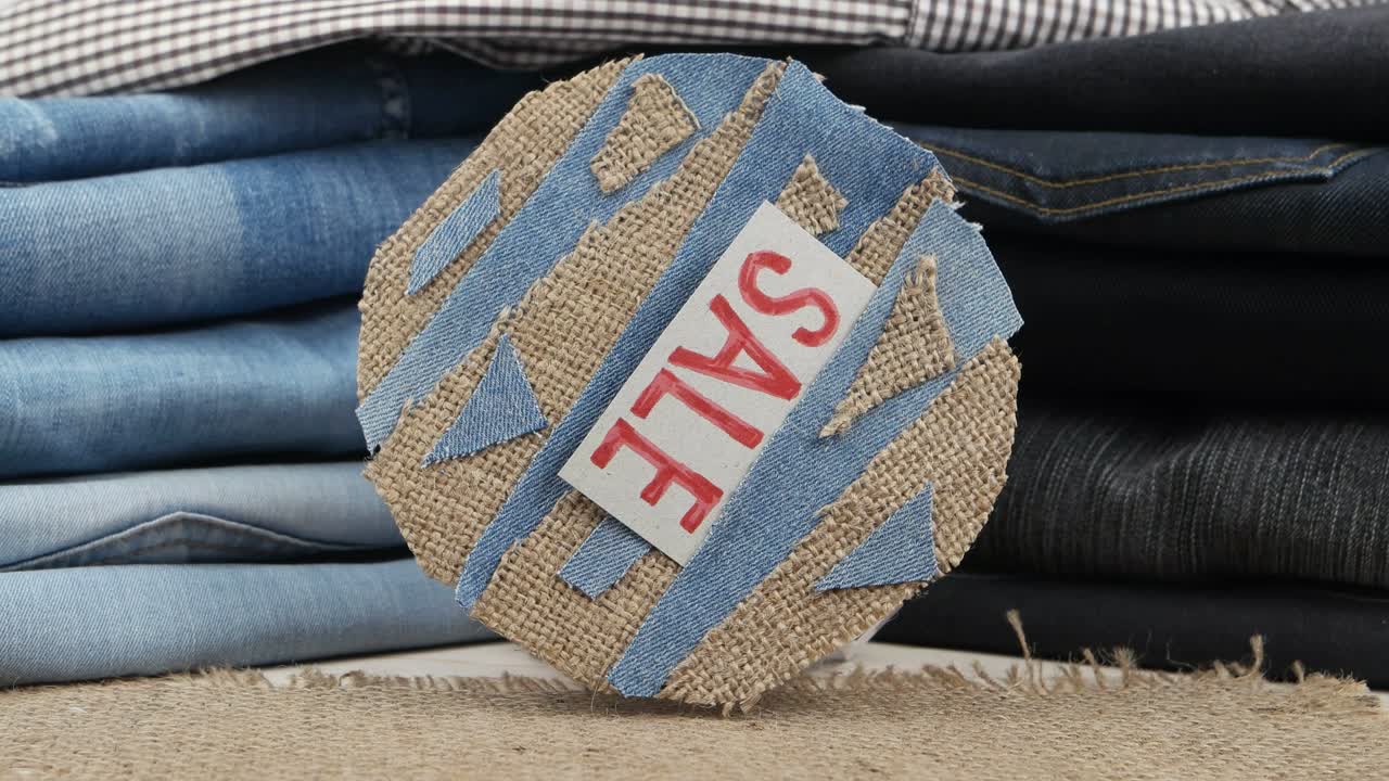 파란색, 회색 및 검은색 청바지, 문장 판매