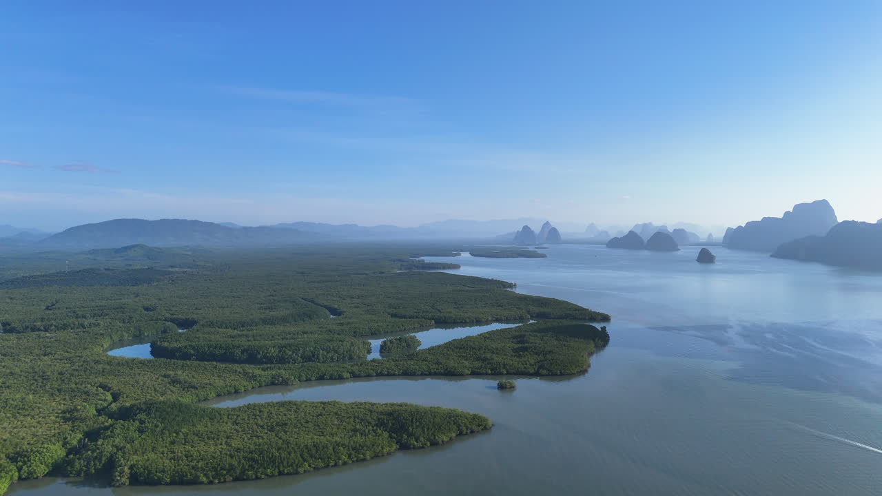 Overhead drone footage of Phang Nga Bay