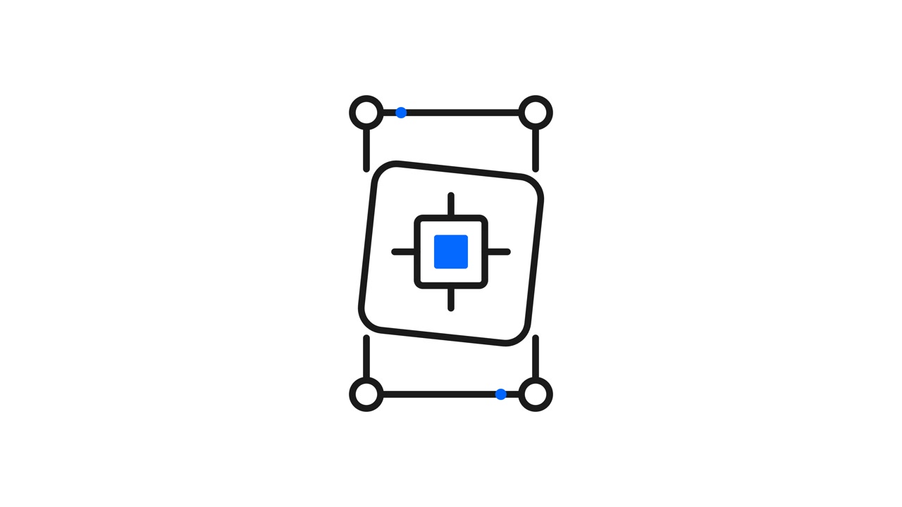Animación de interfaz digital de un icono de procesador siendo enmarcado.