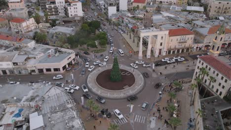 Parallax-drone-shot-over-The-Christmas-tree-in-Jaffa-Tel-Aviv-at-sunset---still-under-construction-#002