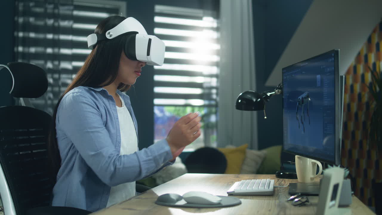 Woman in VR Headset Working on 3D Project