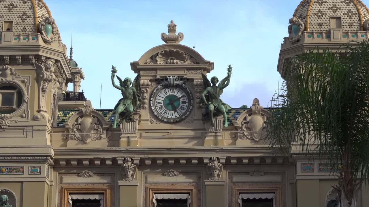 Monte Carlo, Monaco - July 4, 2025: Close up view of the facade of the Monte-Carlo Casino