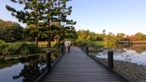 two people walking in a botanic garden