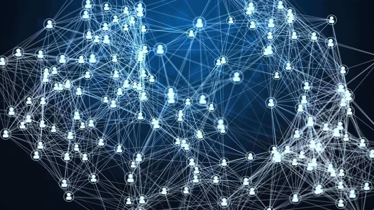 Abstract digital connection moving dots and lines. Technology Loop background.