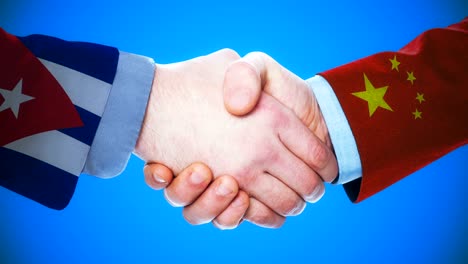 cuba - china / handshake concept animation about countries and politics / with matte channel