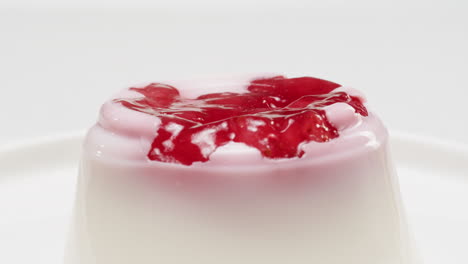 close-up of strawberry panna cotta