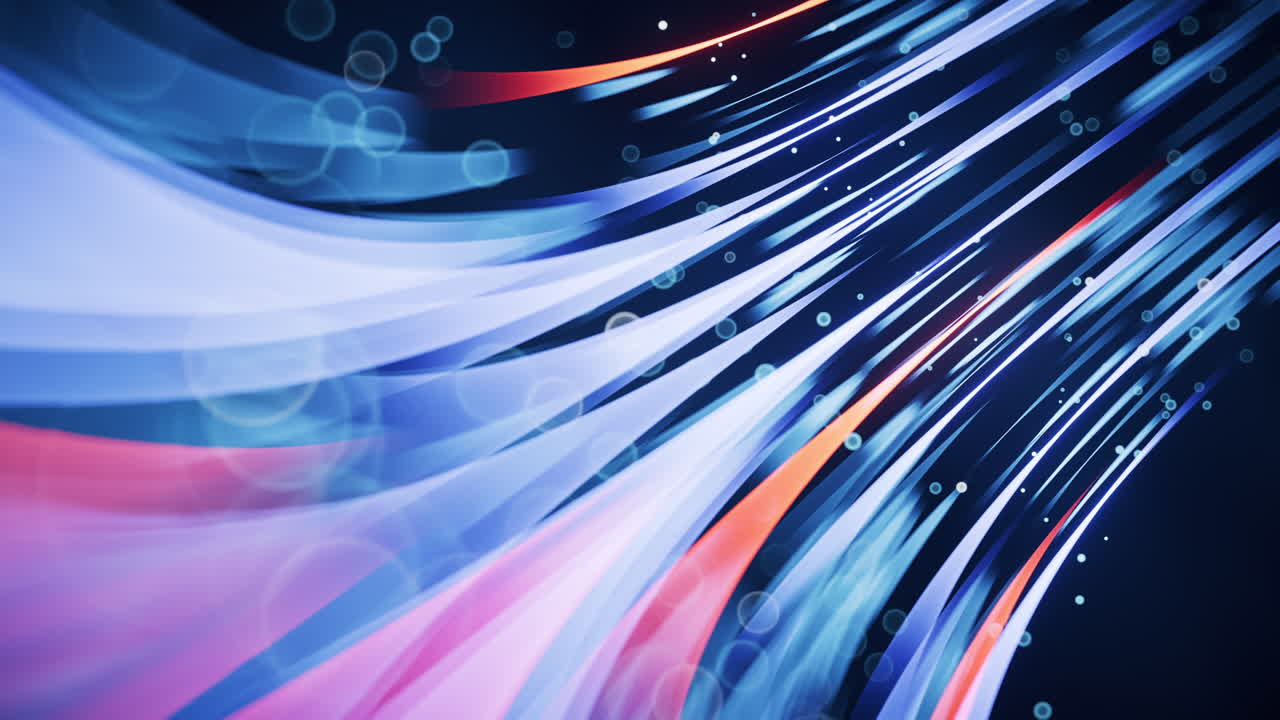 Flowing curves with glowing neon lines, 3d rendering.