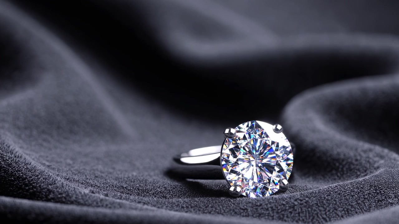 Funklende diamantforlovelsesring på mørkt stoff
