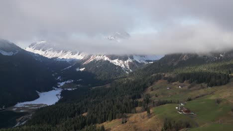 Obersee-Glarus-Näfels-Switzerland-mountains-hidden-by-clouds-in-Swiss-Alps