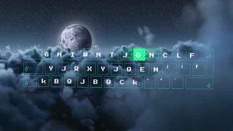 animación del procesamiento de datos en el teclado de la computadora sobre nubes.