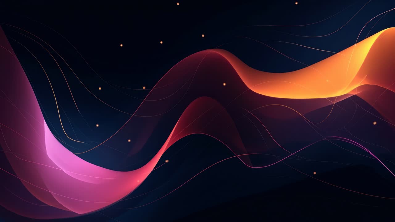 Abstract video background with flowing, colorful waves and glowing dots ...