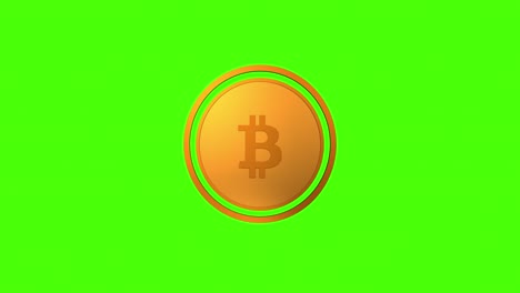 moneda de oro de criptomoneda con símbolo de bitcoin en el anverso, aislada en fondo verde. moneda de metal dorado giratoria en bucle sin fisuras animación 3d. tecnología blockchain. animación gráfica de video 4k