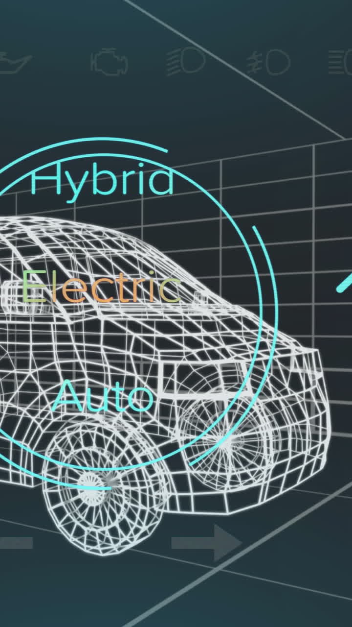 animación del velocímetro, el gps y los datos del estado de carga en la interfaz de la furgoneta híbrida, en un modelo de furgoneta 3d