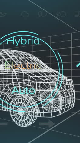 animazione di tachimetro, gps e dati sullo stato di carica sull'interfaccia del furgone ibrido, modello di furgone 3d