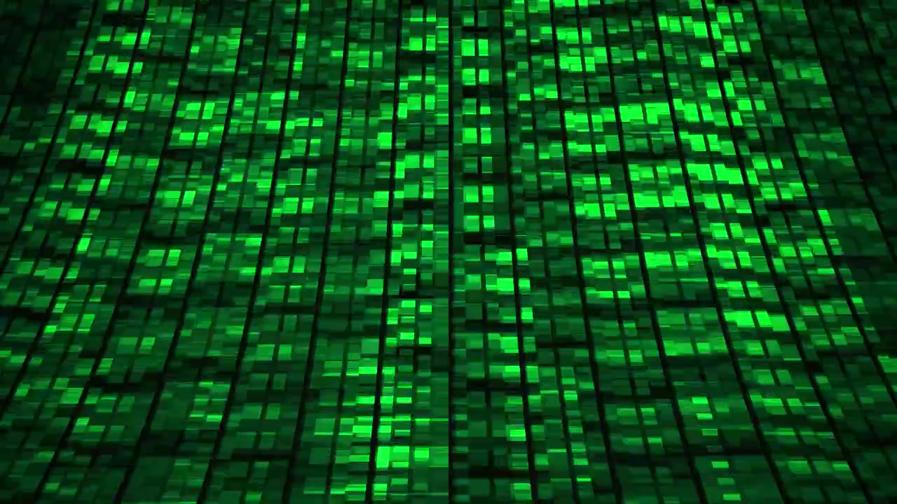 Abstract Digital Grid with Glowing Green Squares
